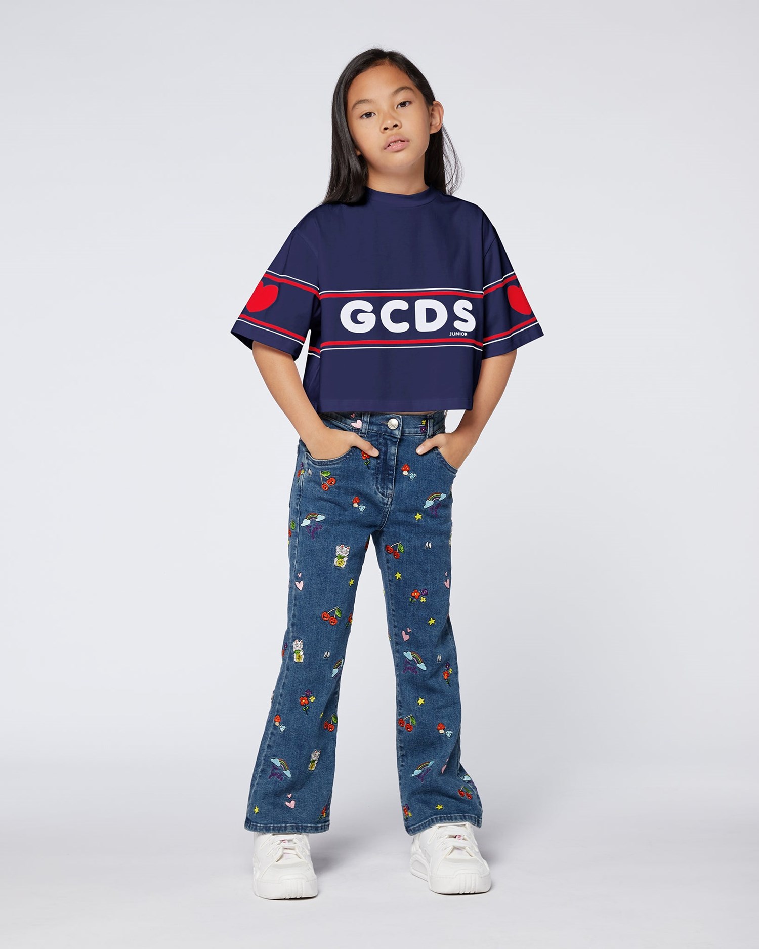 T Shirts GCDS Crop Gcds Logo T-shirt Enfant Bleu Foncé | 934751-EFU