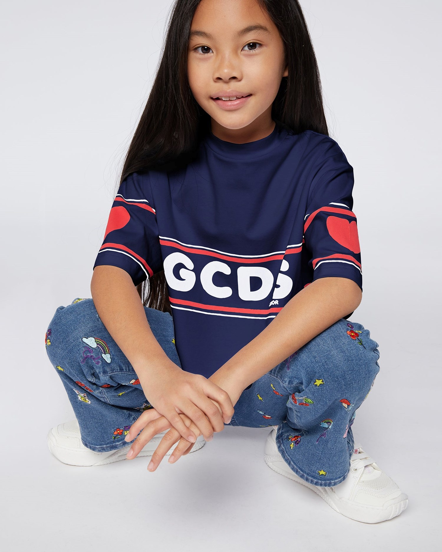 T Shirts GCDS Crop Gcds Logo T-shirt Enfant Bleu Foncé | 934751-EFU