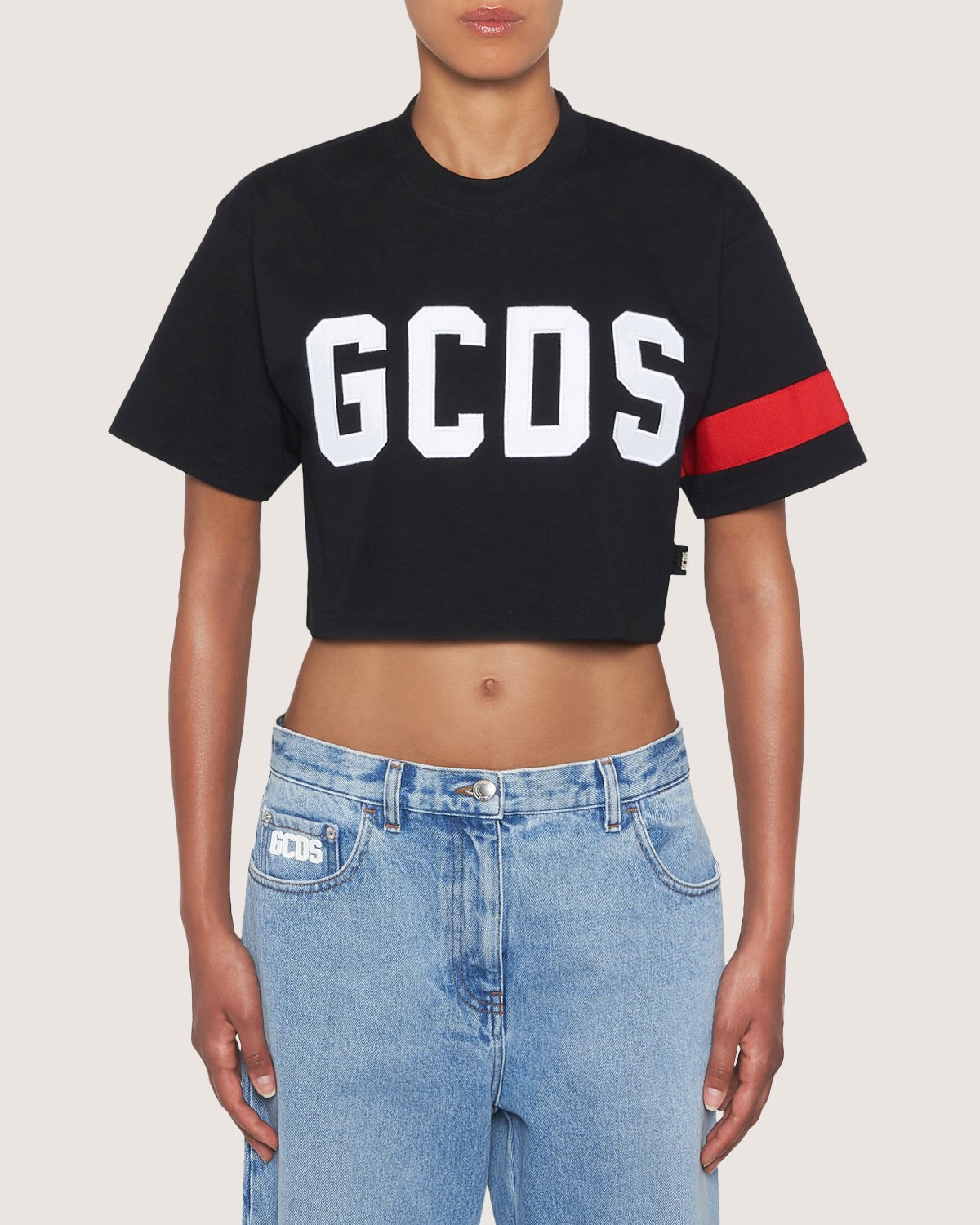 T Shirts GCDS Crop Logo T-shirt Femme Noir | 510376-NJZ