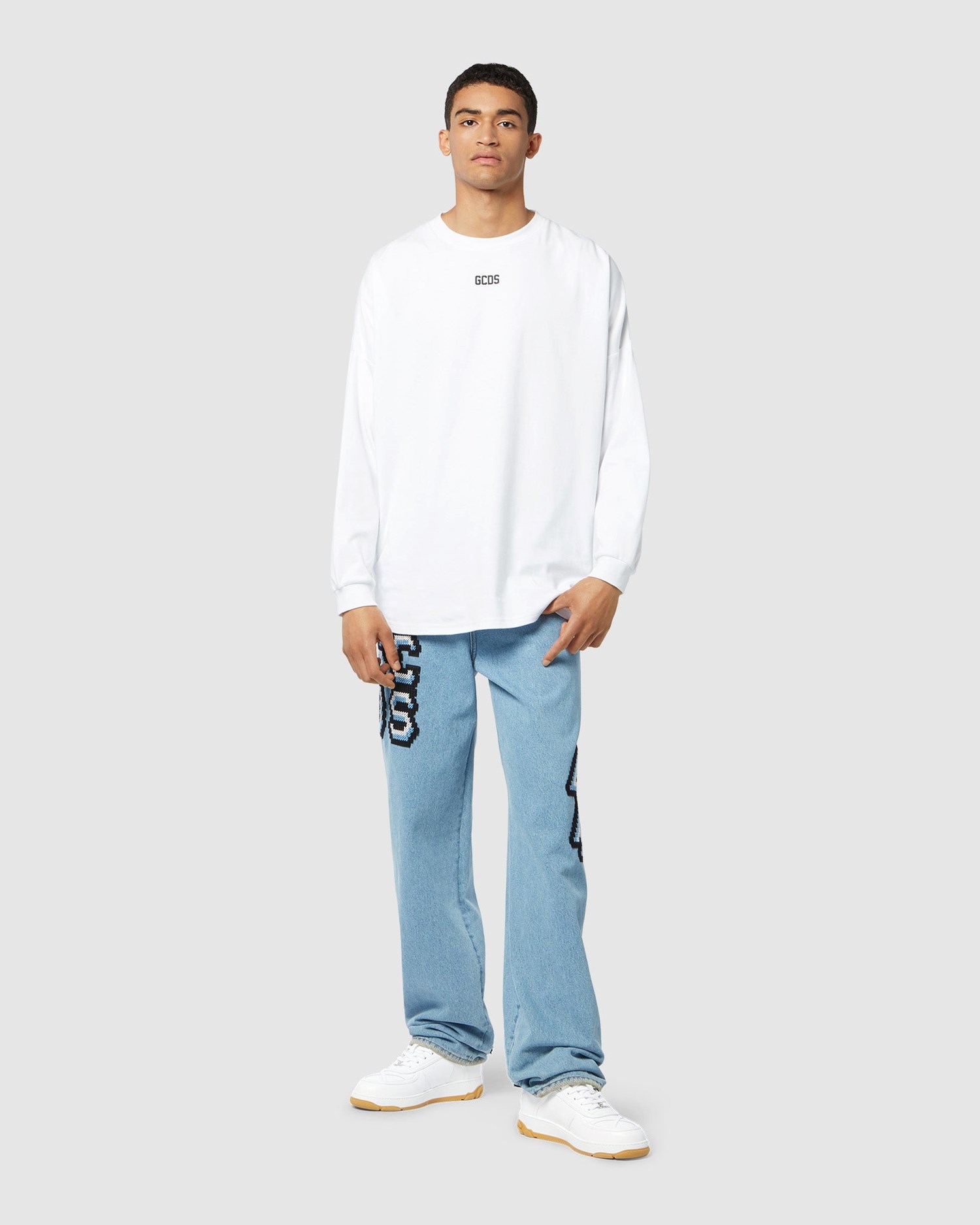 T Shirts GCDS Eco Logo Long Sleeves T-shirt Homme Blanche | 729430-WBC
