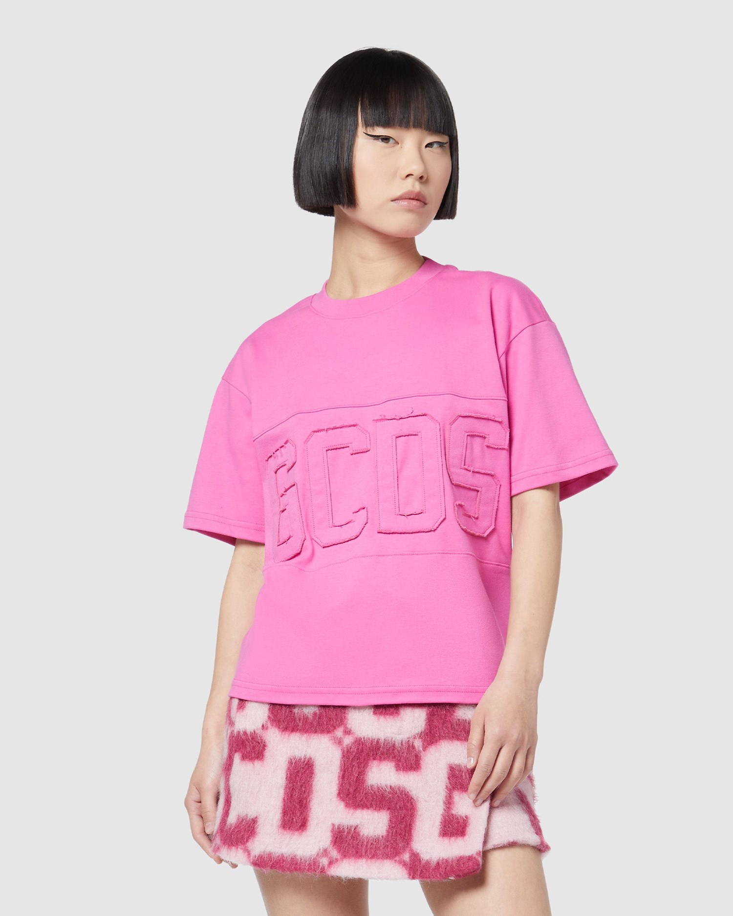 T Shirts GCDS Logo Band Regular T-shirt Femme Fushia | 082613-VHA