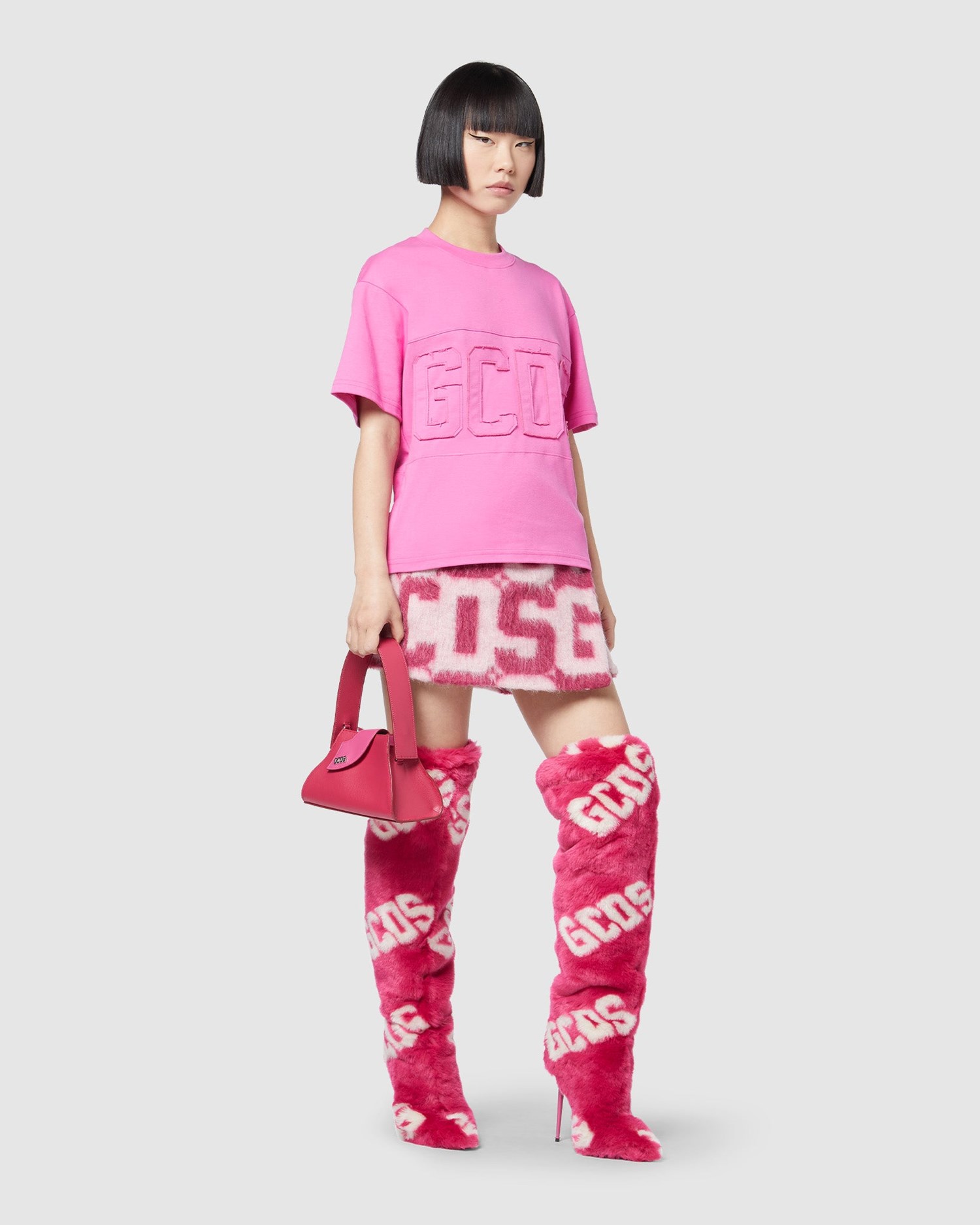 T Shirts GCDS Logo Band Regular T-shirt Femme Fushia | 082613-VHA