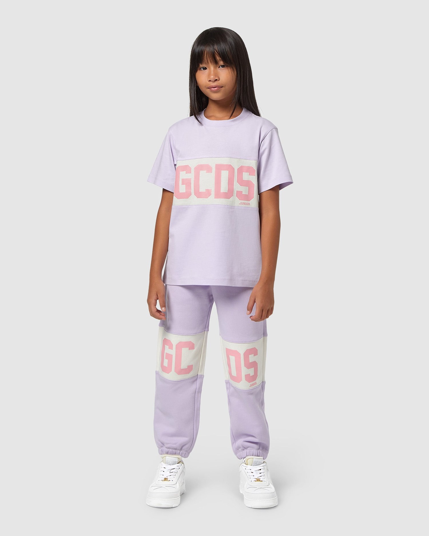 T Shirts GCDS Logo Band T-shirt Enfant Lilac | 345810-CHR