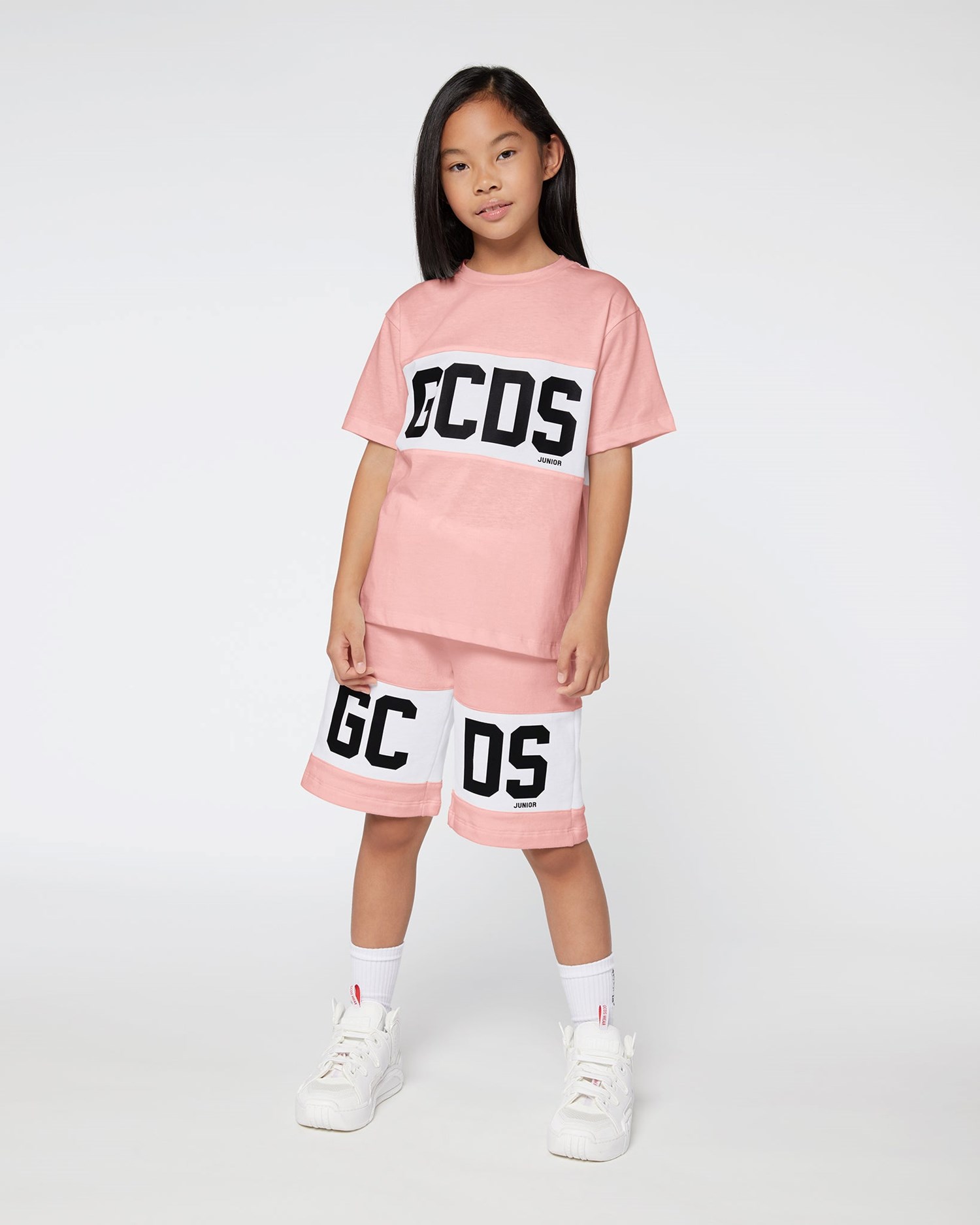 T Shirts GCDS Logo Band T-shirt Enfant Rose | 913048-WXP