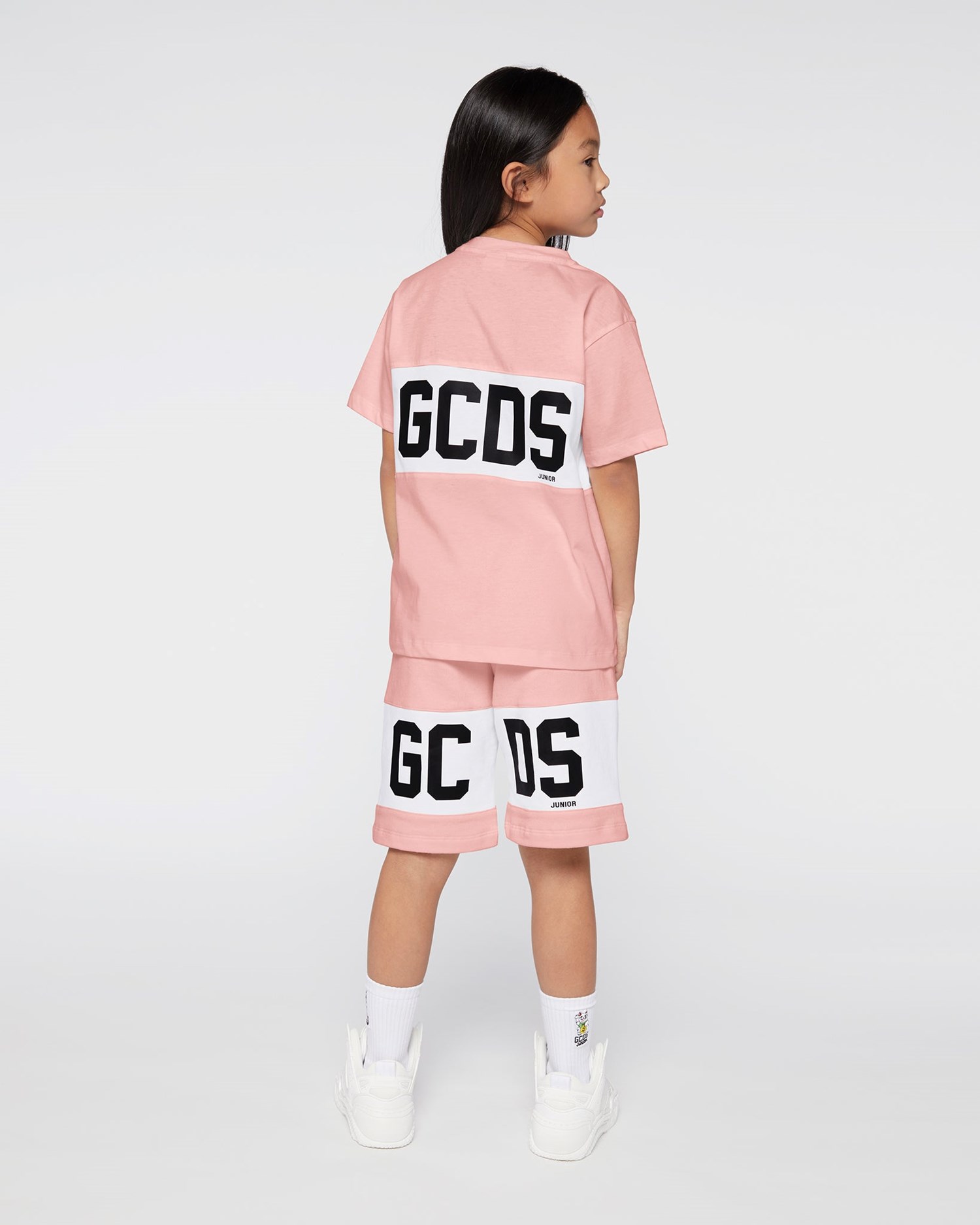 T Shirts GCDS Logo Band T-shirt Enfant Rose | 913048-WXP