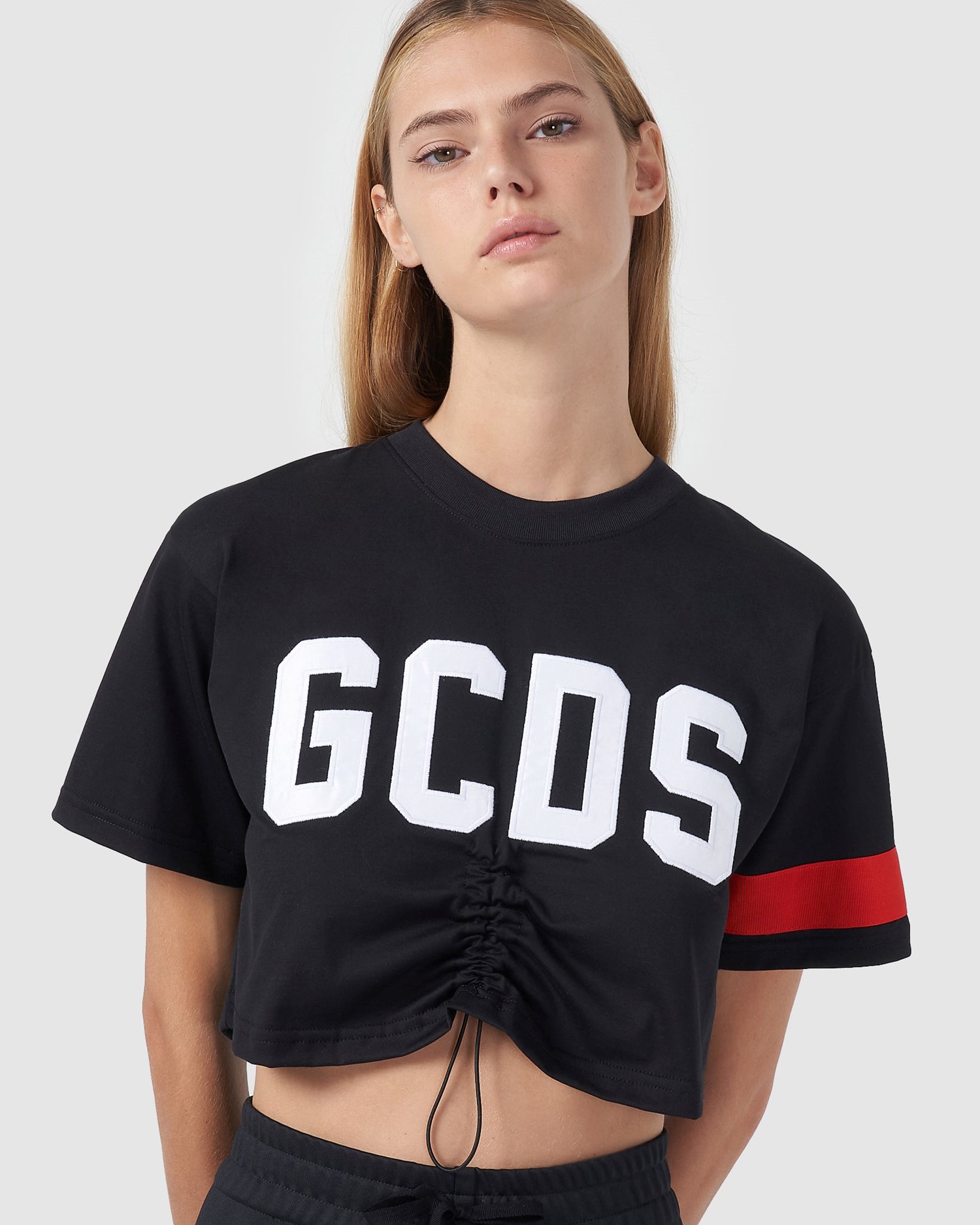 T Shirts GCDS Logo Crop T-shirt Femme Noir | 920364-VTF