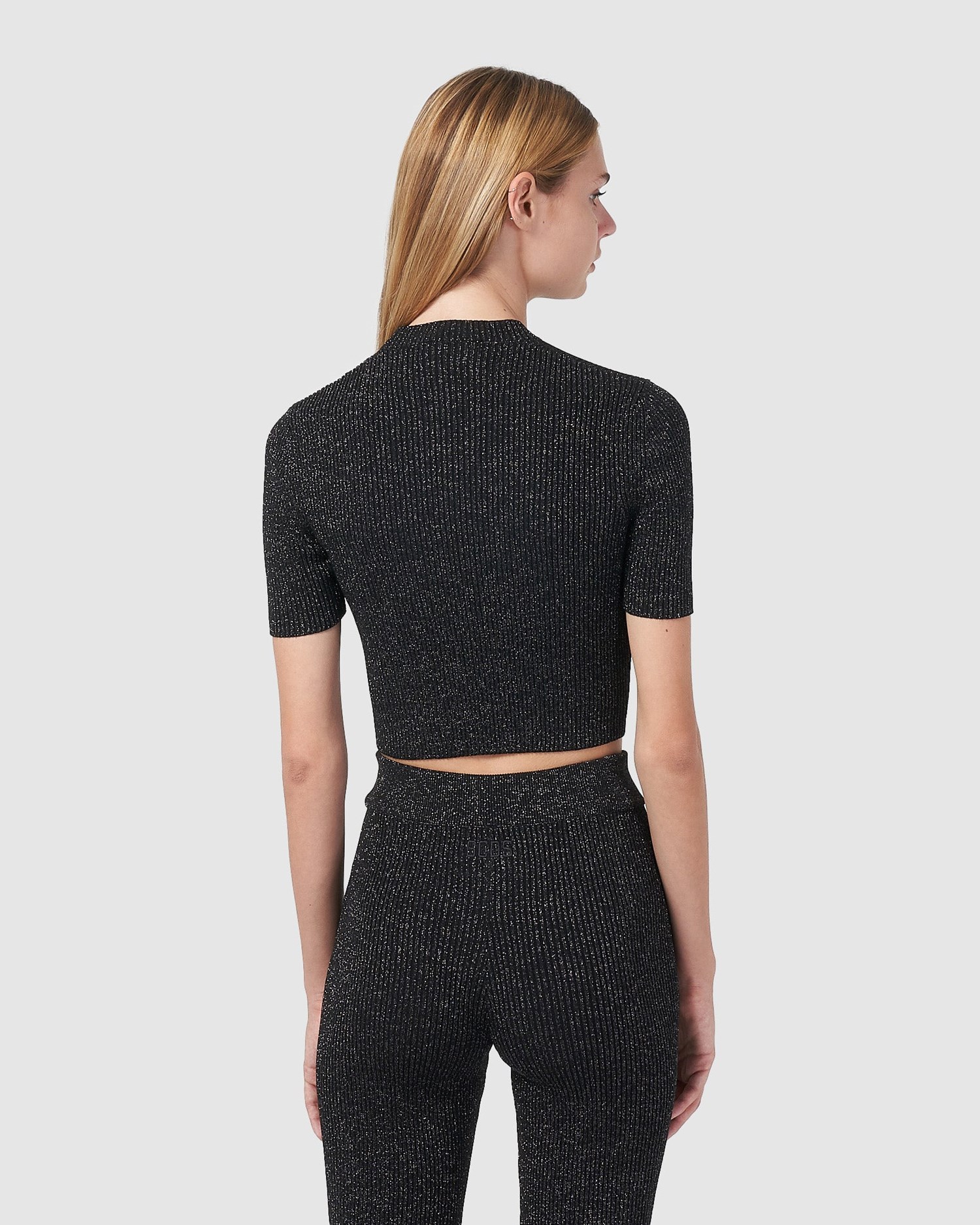 T Shirts GCDS Lurex Nervuré Crop Top Femme Noir | 416398-MQK