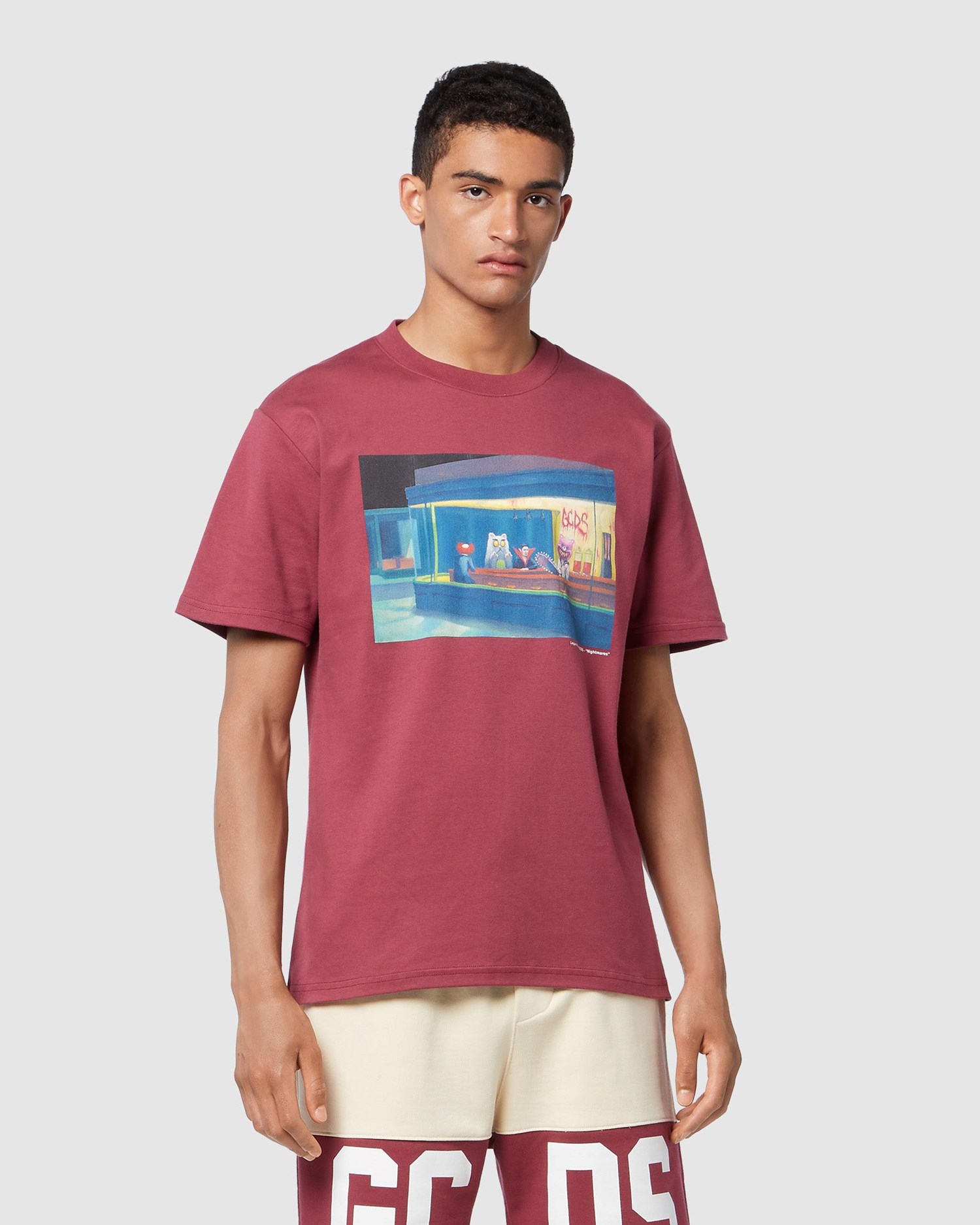 T Shirts GCDS Nightmares Printed Regular T-shirt Homme Bordeaux | 674581-KCH