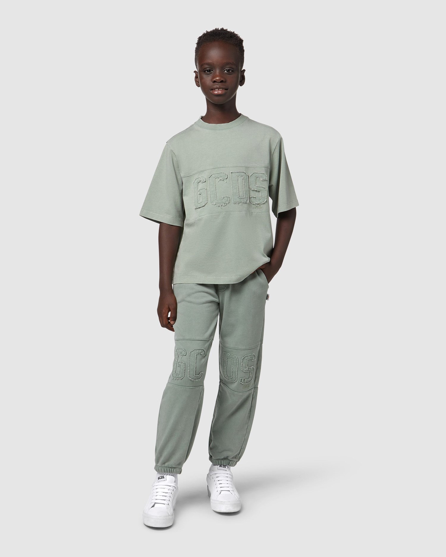 T Shirts GCDS Overdyed Gcds Logo Band T-shirt Enfant Vert | 293460-DHM