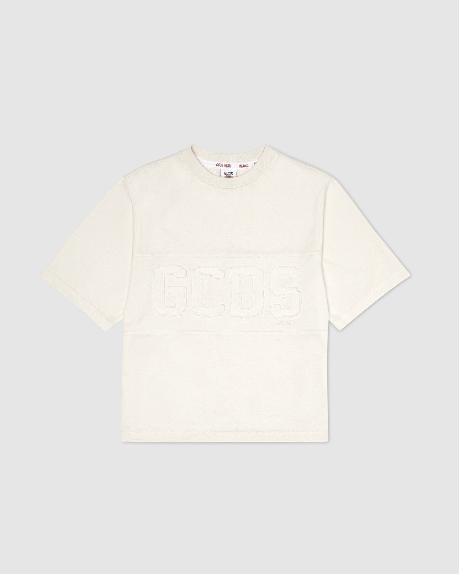 T Shirts GCDS Overdyed Gcds Logo Band T-shirt Enfant Blanche | 504839-RUA