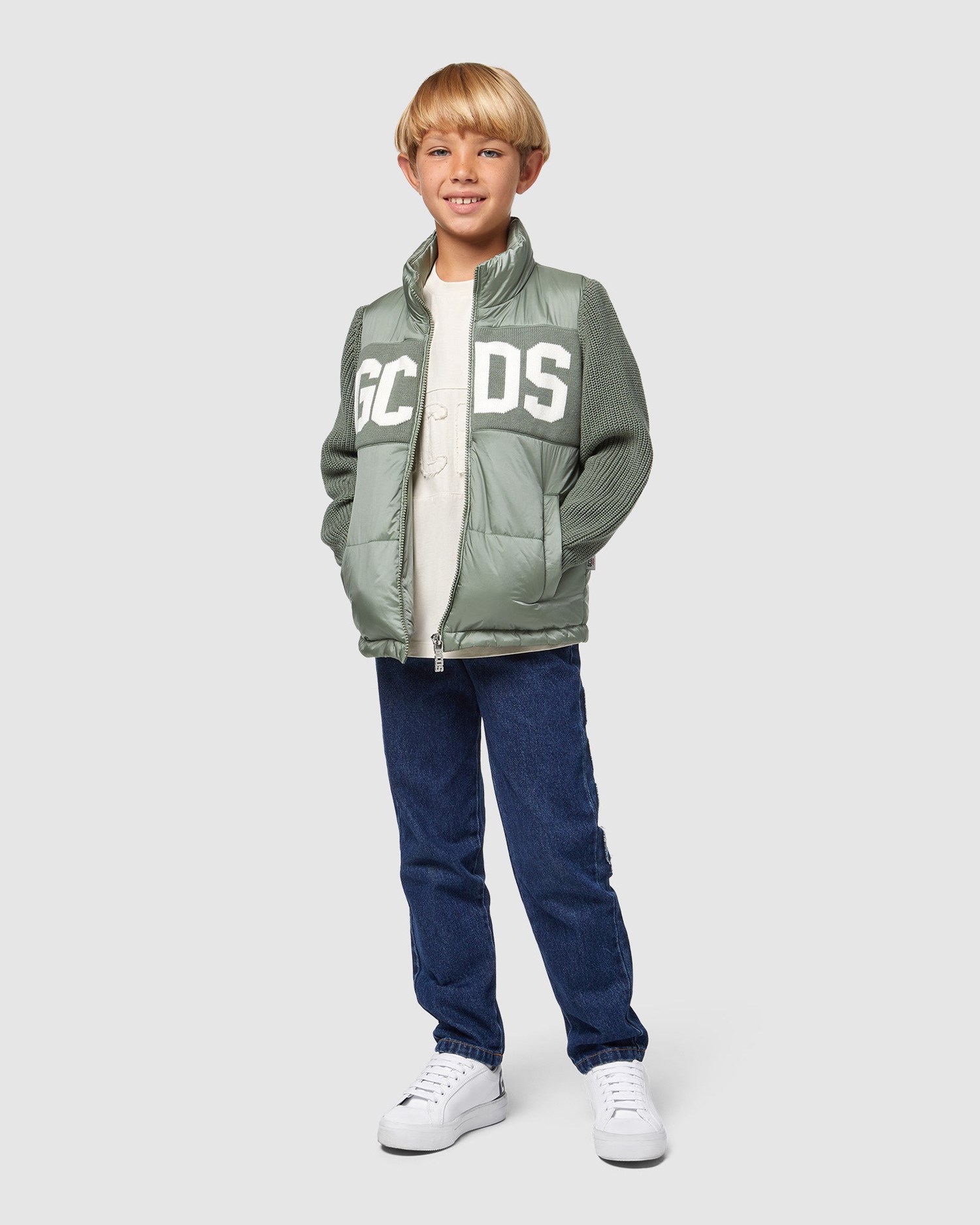 T Shirts GCDS Overdyed Gcds Logo Band T-shirt Enfant Blanche | 504839-RUA