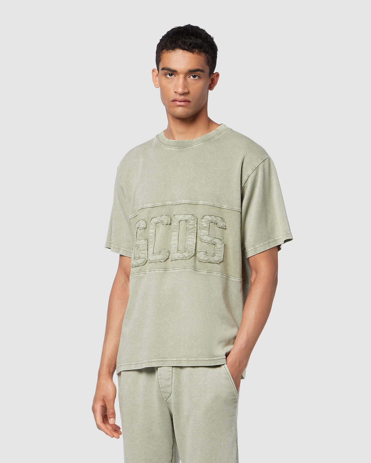 T Shirts GCDS Overdyed Logo Band T-shirt Homme Vert | 547926-GTM