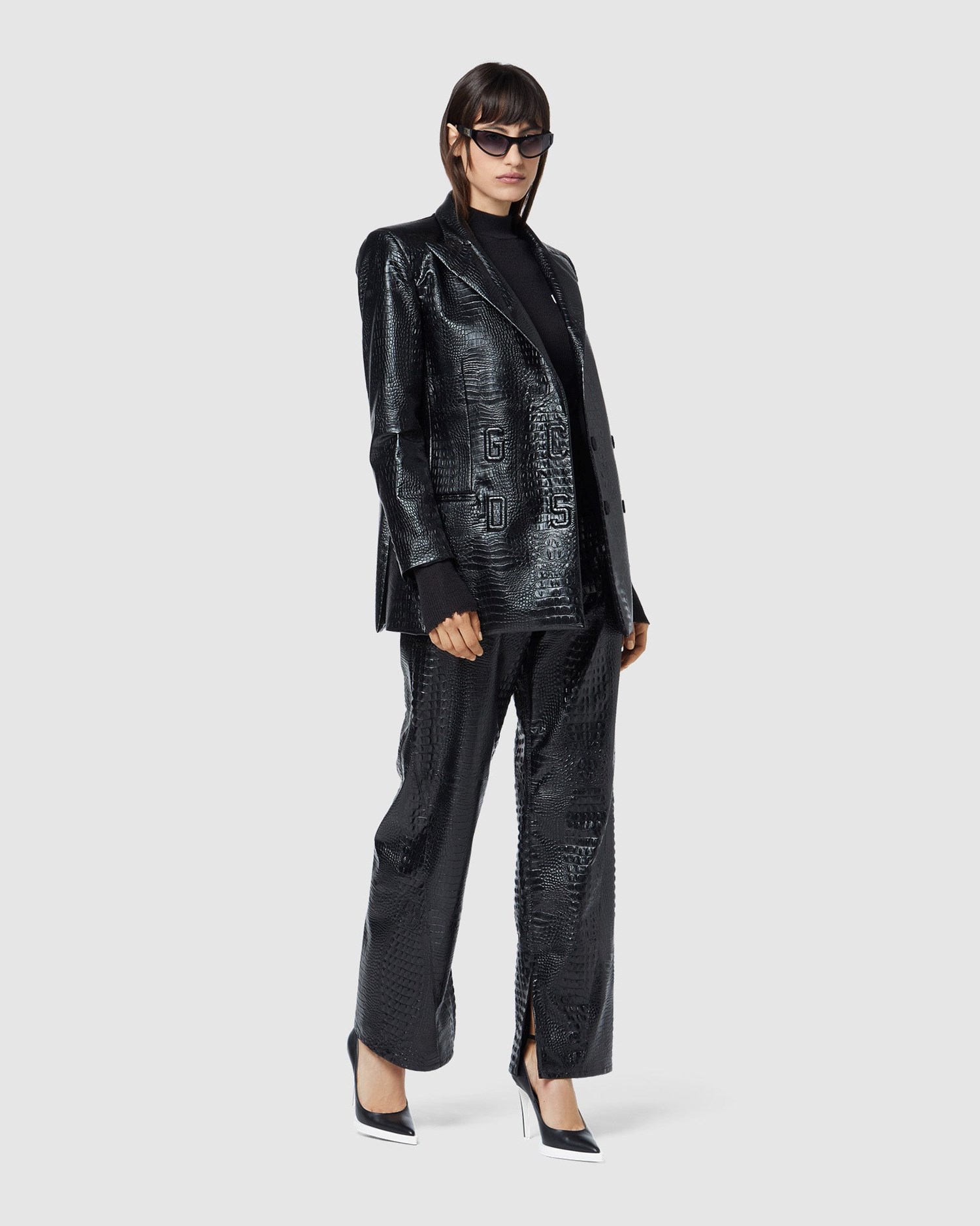 Vestes GCDS Faux Crocodile Jacket Femme Noir | 342195-HOE