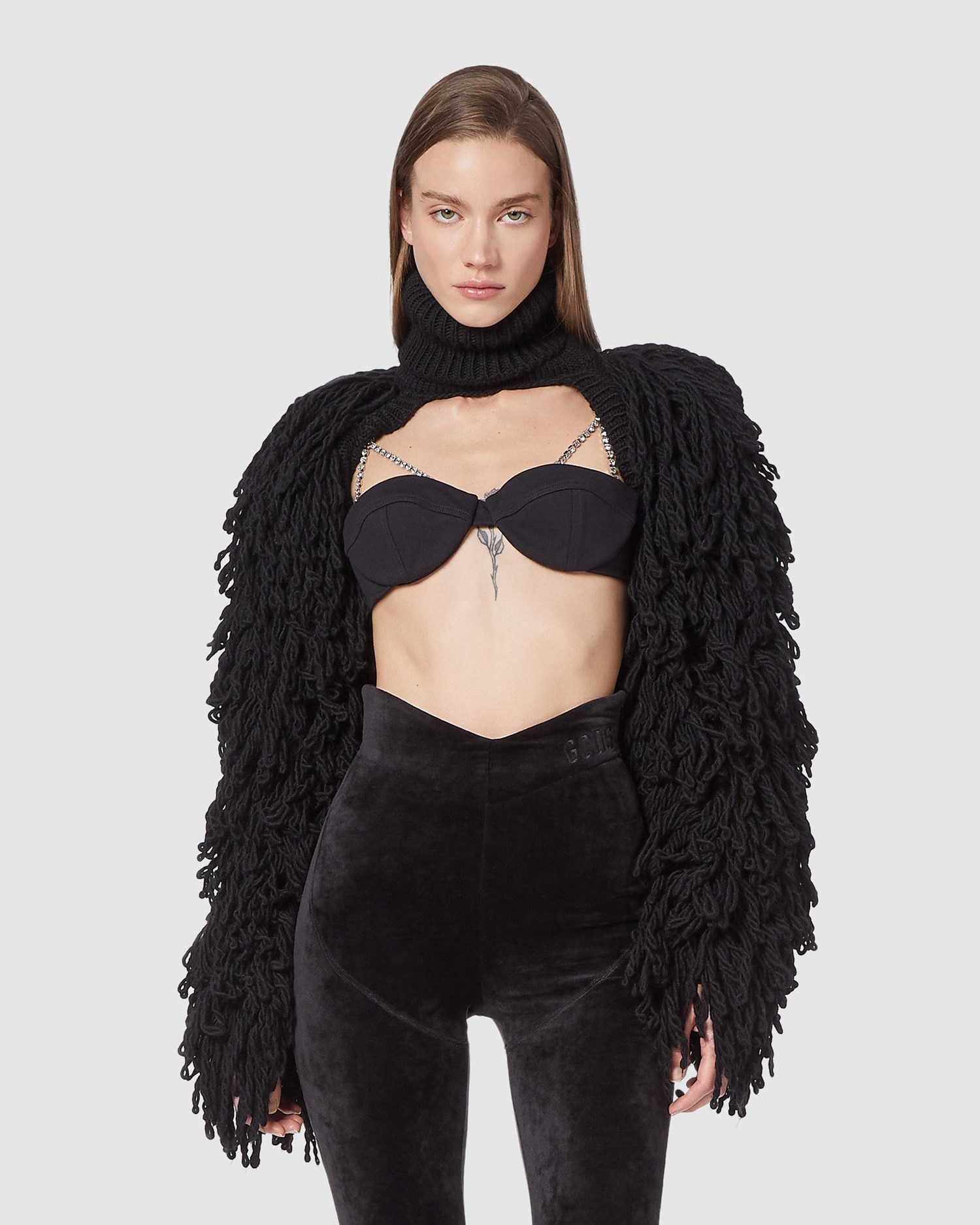 Vestes GCDS Faux Fur Knit Shrug Femme Noir | 920653-ZHR