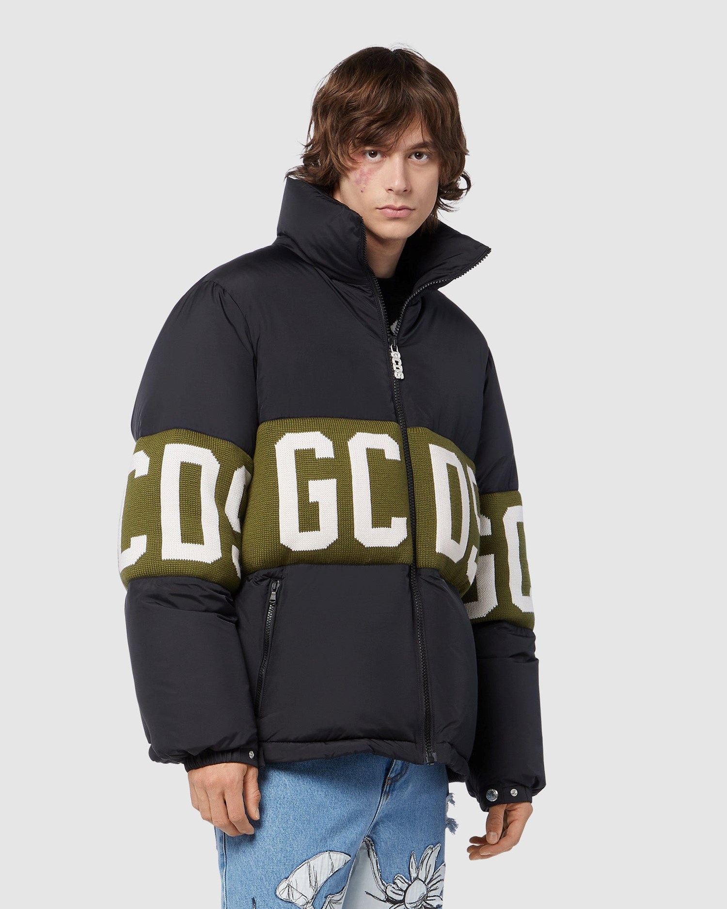 Vestes GCDS Logo Band Puffer Jacket Homme Vert | 025964-FMU