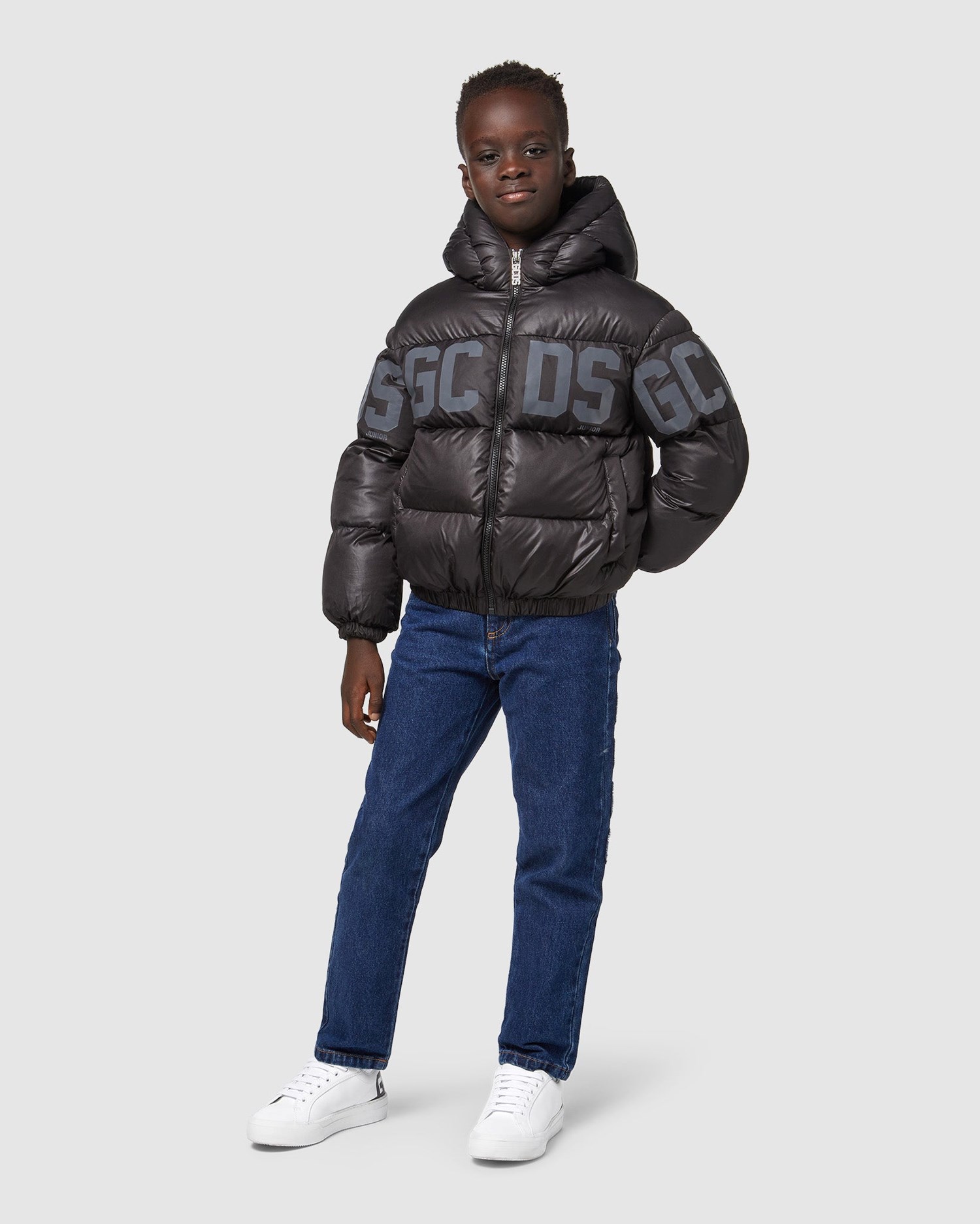 Vestes GCDS Logo Band Rembourré Jacket Enfant Noir | 019423-LXO