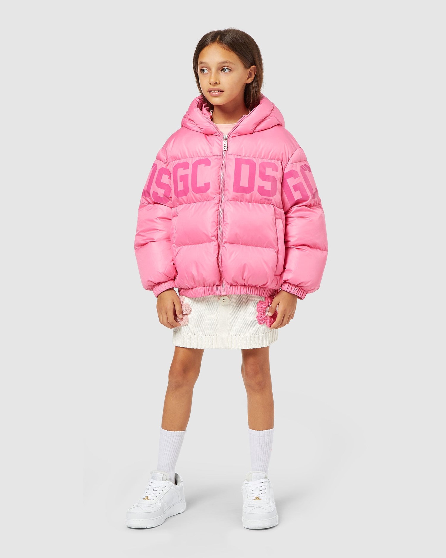 Vestes GCDS Logo Band Rembourré Jacket Enfant Rose | 082376-TCQ