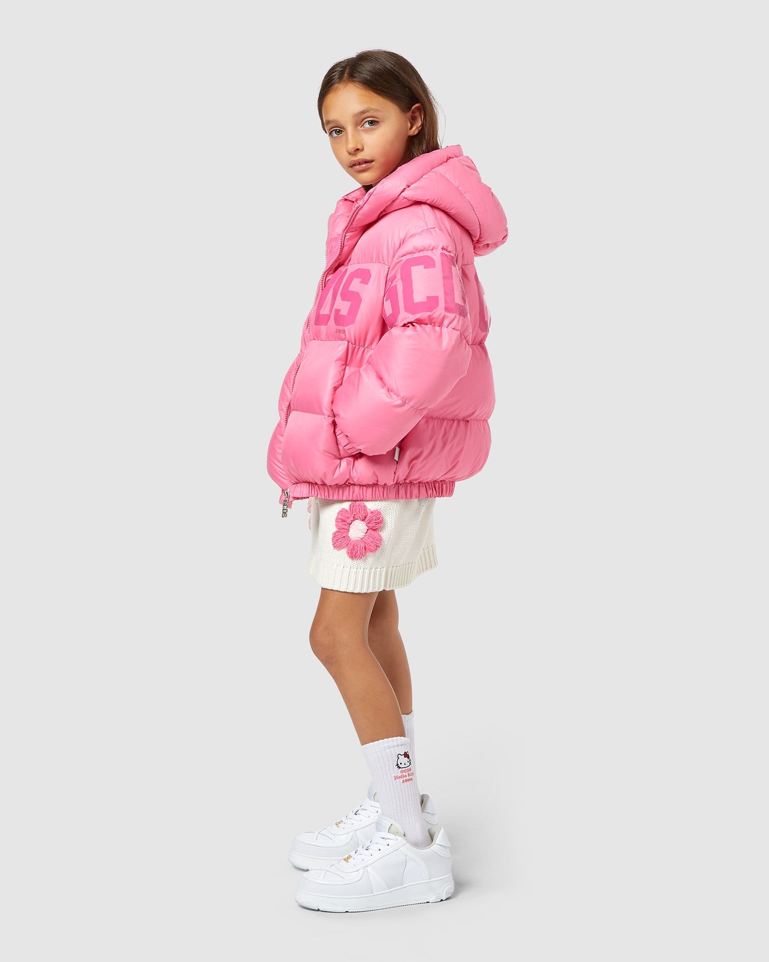 Vestes GCDS Logo Band Rembourré Jacket Enfant Rose | 082376-TCQ
