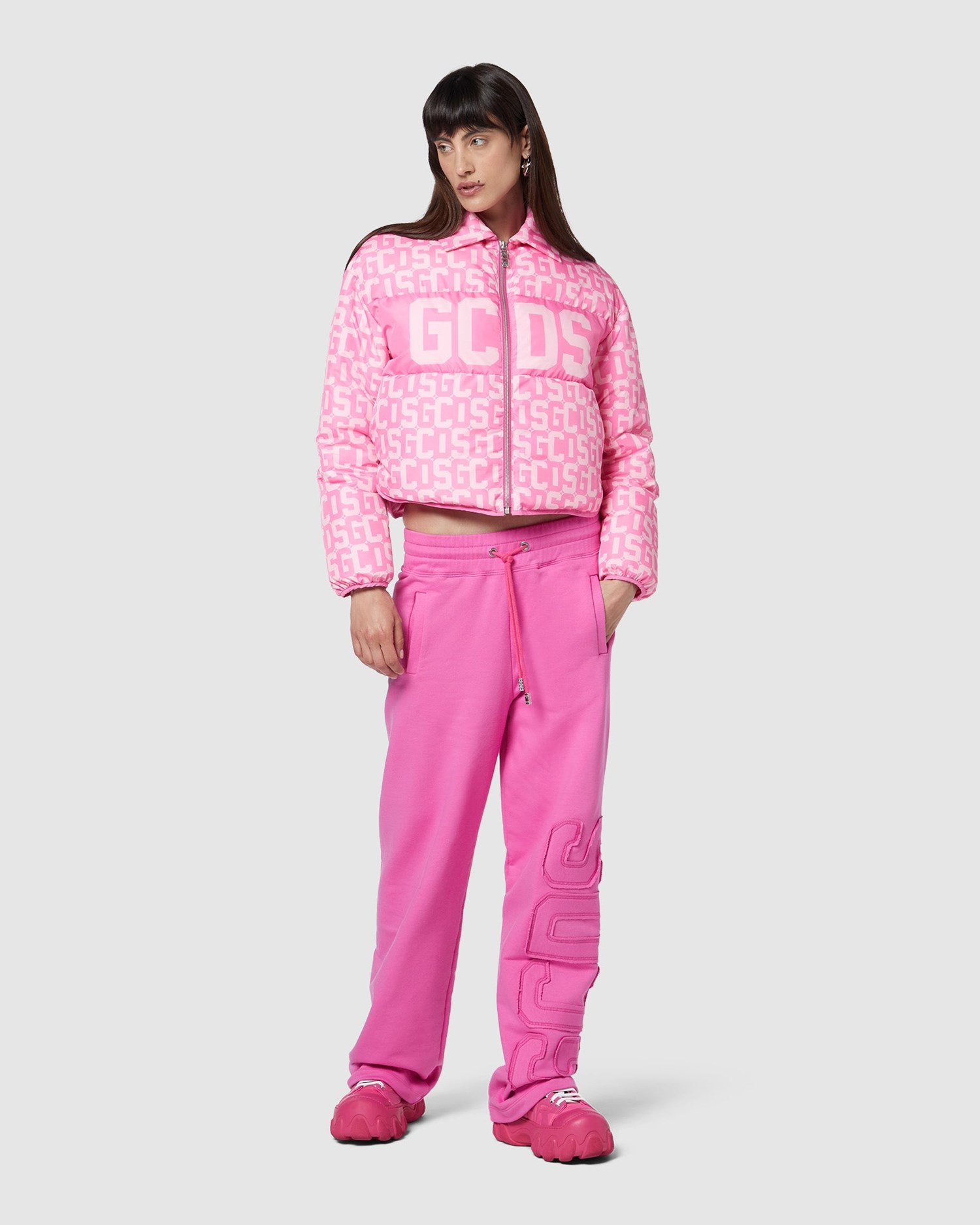 Vestes GCDS Monogram Puffer Jacket Femme Fushia | 126973-ULI