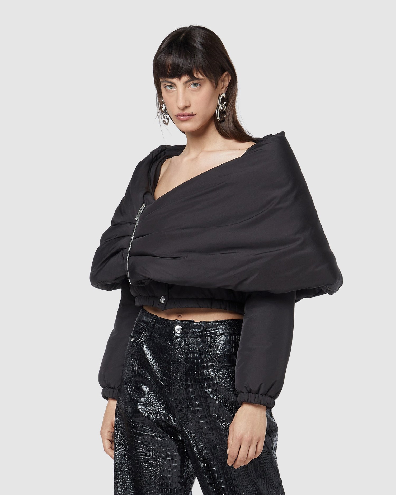 Vestes GCDS Nylon Over Rembourré Shawl Femme Noir | 830691-EMB
