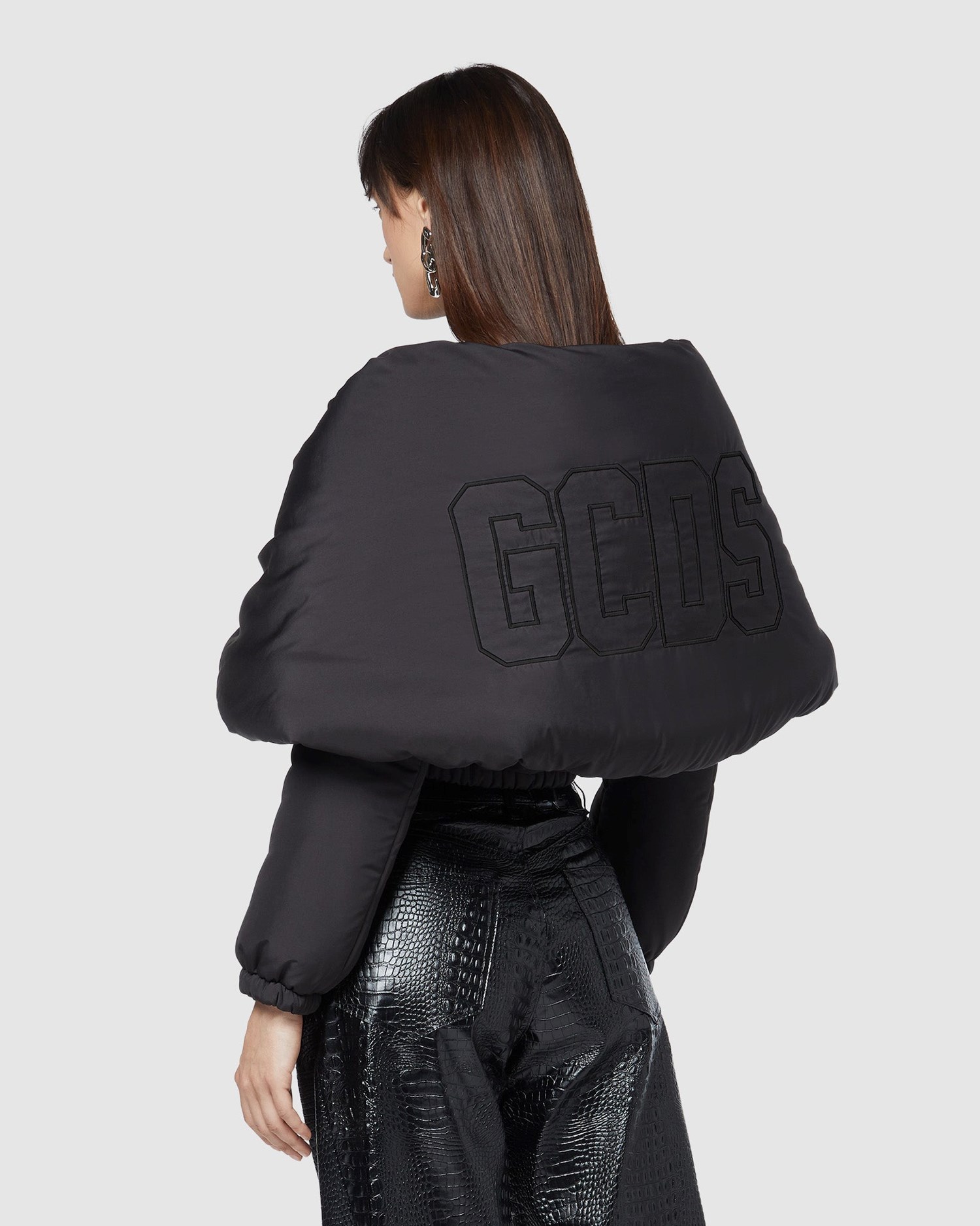 Vestes GCDS Nylon Over Rembourré Shawl Femme Noir | 830691-EMB