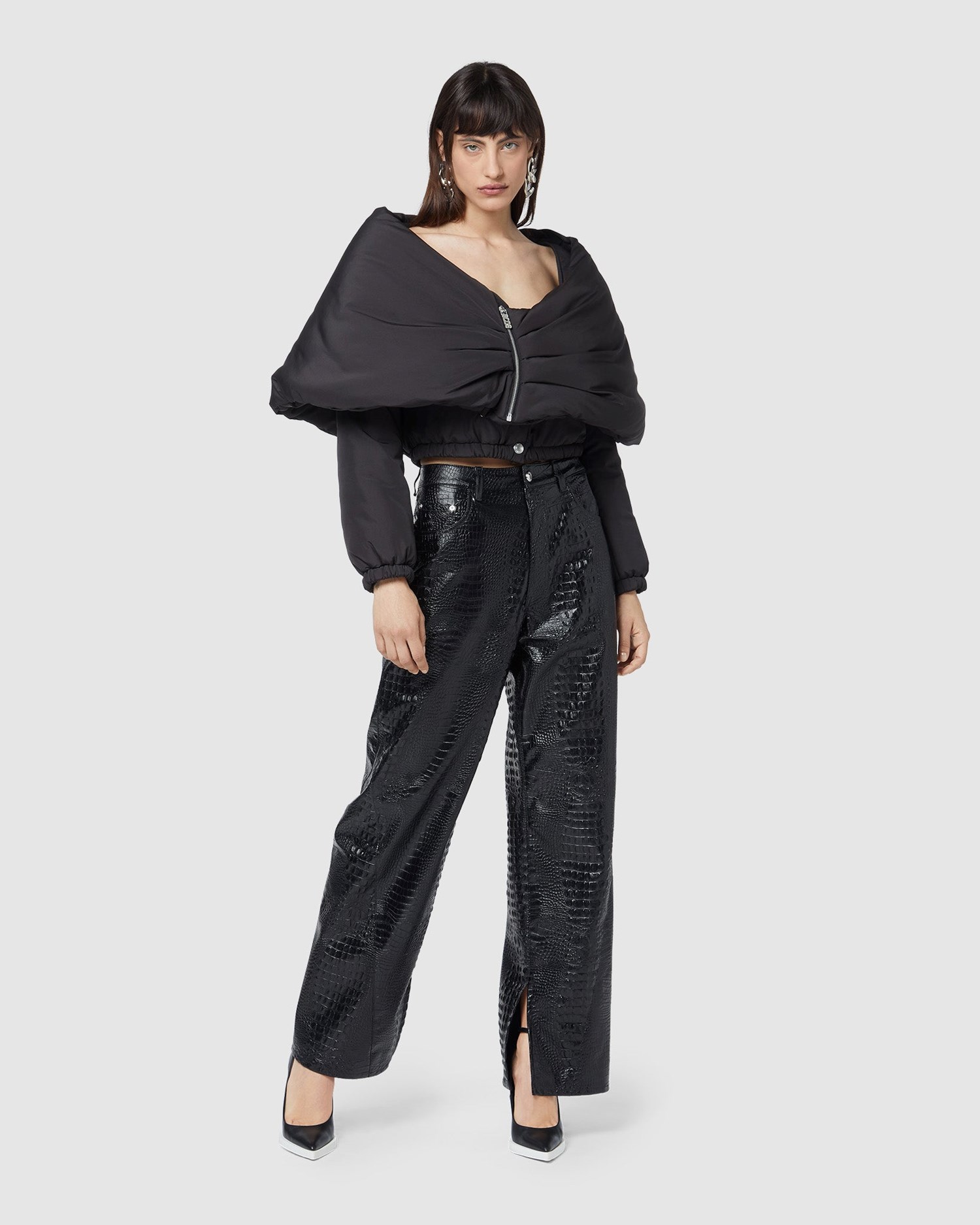 Vestes GCDS Nylon Over Rembourré Shawl Femme Noir | 830691-EMB